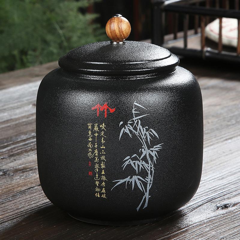 WSHYUFEI черная керамическая чайная банка, китайская фарфоровая керамическая банка, портативная герметичная банка для хранения, чайные коробки, резервуар для хранения конфет, специй 11.5x14.5cm5