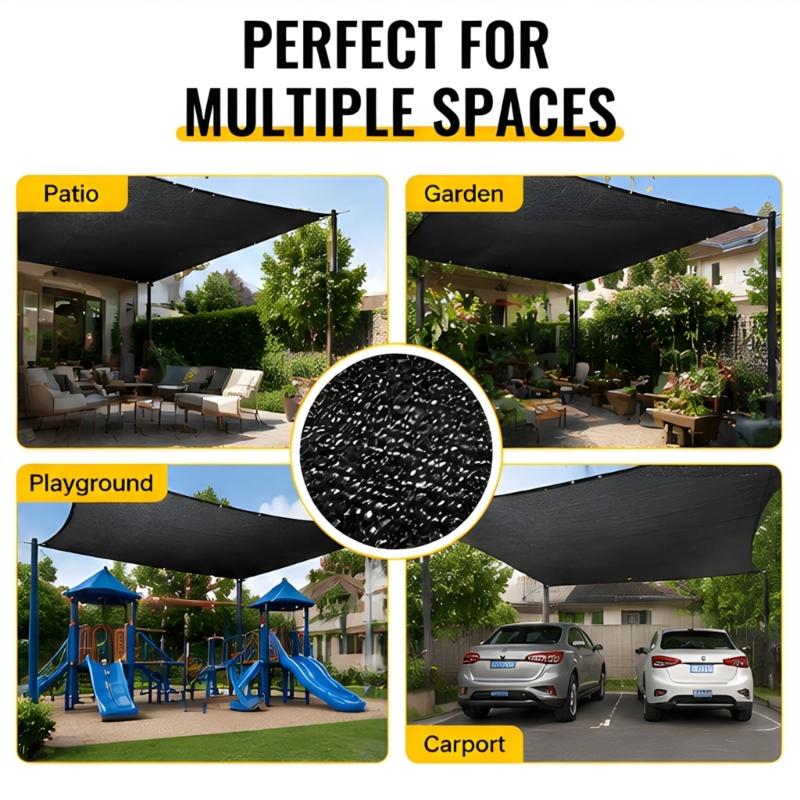 Carport Shade Cloth Cover for Balcony Shelter, Black Outdoor Screen with Stitched Border, Open-Weave Detail, Eyelets