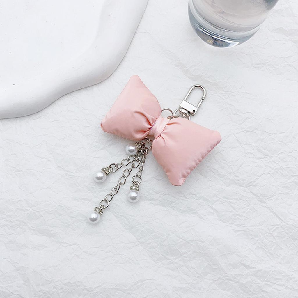 Cute Bowknot Pearl Chain Keychain Pendant Lovely Hanging Decorations Keyring Charm for Purse Bag Backpack Handbag