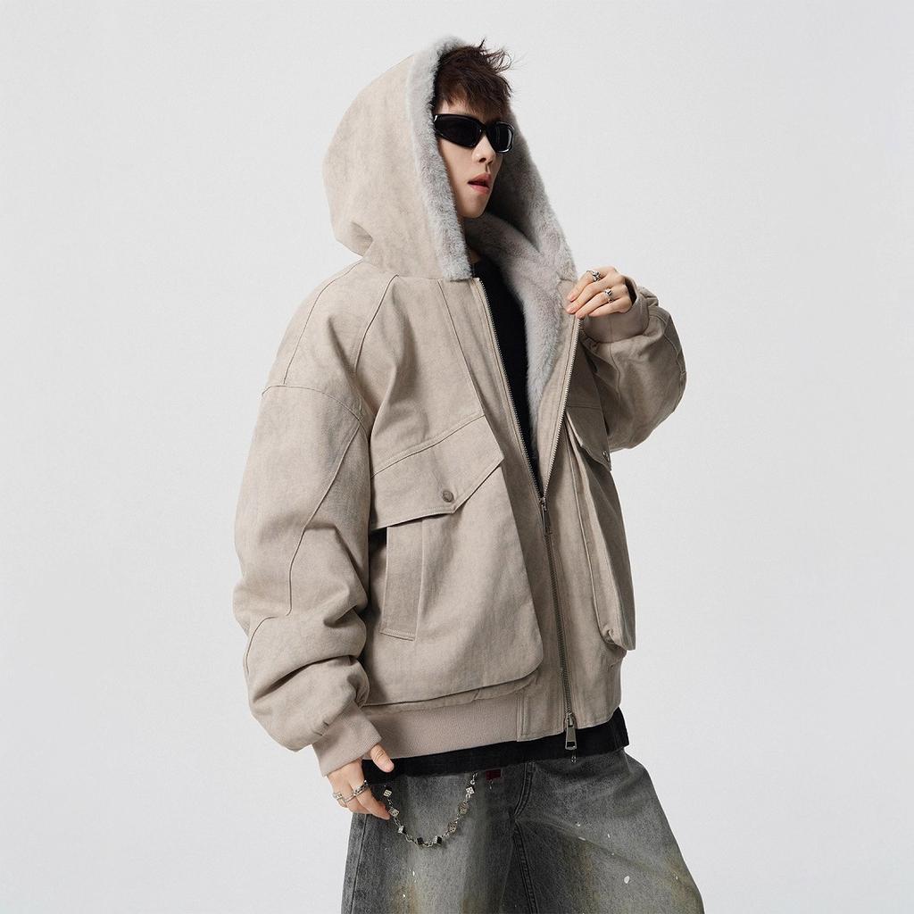Hooded Cotton-padded Clothes Men's Winter Lazy Wind Joker Cotton-padded Jacket Retro Loose Tooling Coat