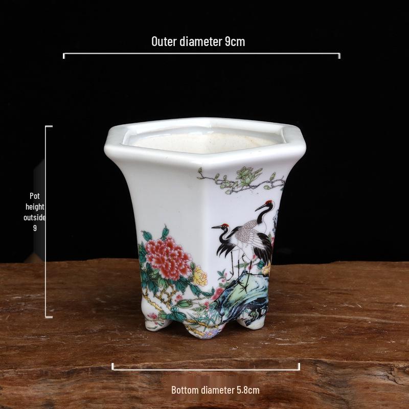 White Glazed Ceramic Succulent Pot - Mini Potted Plant for Office Desk or Balcony
