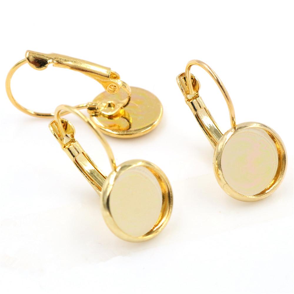 10mm 10pcs 9 Colors Plated French Lever Back Earrings Blank/Base,Fit 10mm Glass Cabochons,Buttons;Earring Bezels