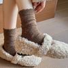 Retro Small Flower Wool Socks Korean Pile Socks Mid-Tube Socks Pile Socks Simple Style Of Gold Feeling