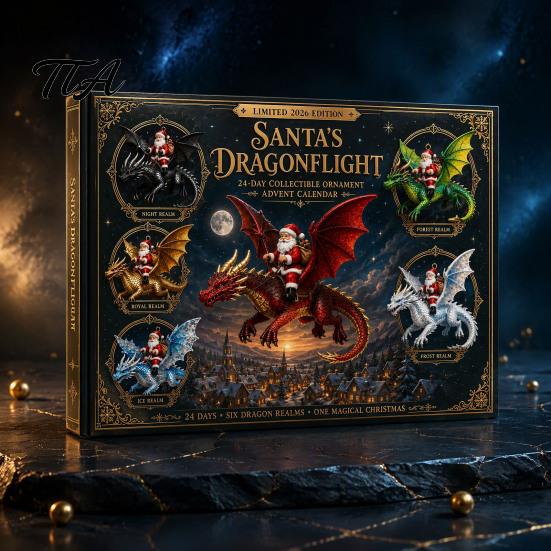 Holiday Countdown Gifts Santa Claus' Flying Dragon Journey Advent Calendar, 24 Day Box, Surprise Toys for Kids 2D Flat Christmas Ornaments,