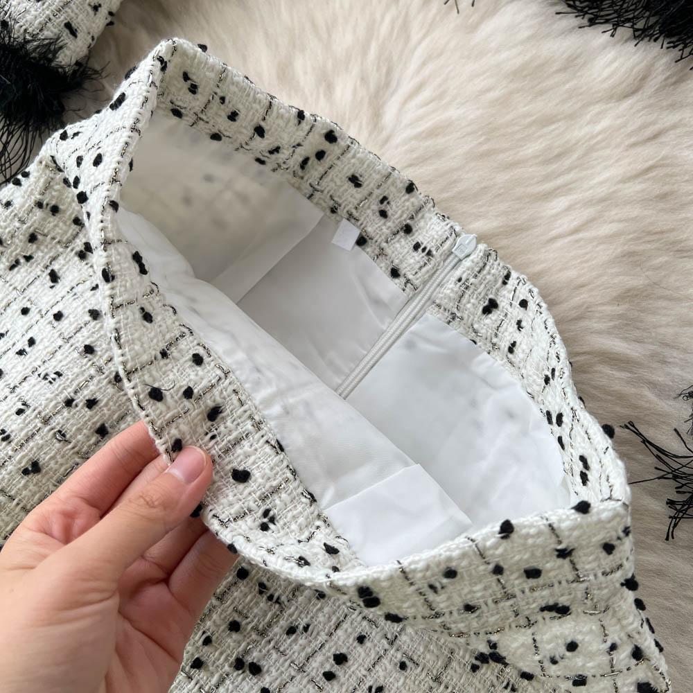 Autumn And Winter Small Fragrant Wind Fringe Fashion Short Jacket + Long Paragraph Hip Half-Body Skirt Two-Piece Set