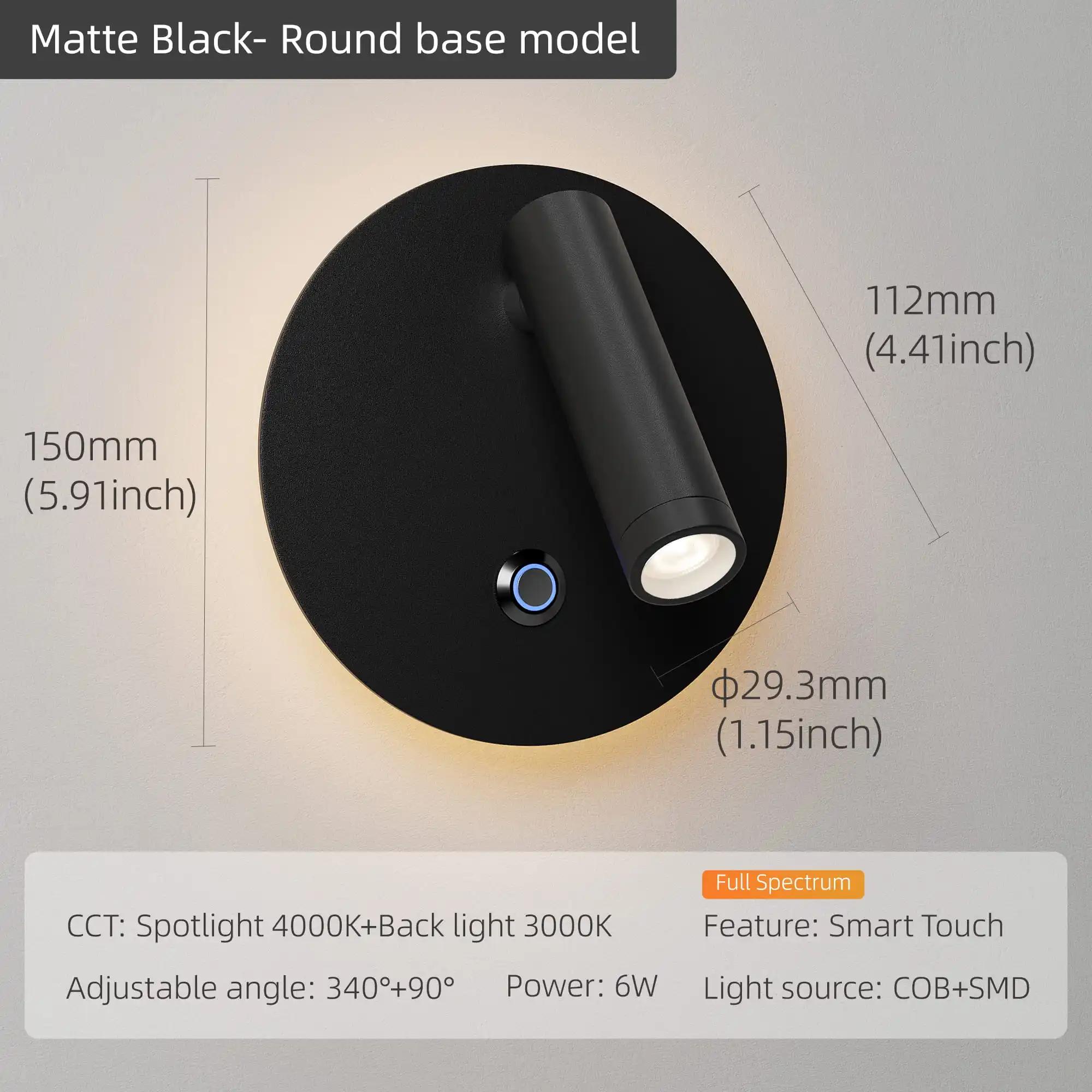 

Aisilan LED Dimmable Wall Lamp Touch Switch US base Rotatable Wall Backlight Bedside Study reading 6W Dimmable чорний