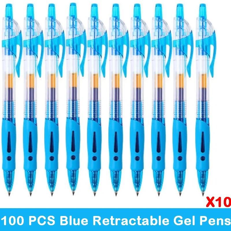 10/100 PCS Roise Retractable Gel Pens Set Black/Red/Blue Ink Ballpoint for Writing Refills Office School Supplies Stationery