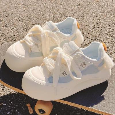 Girls' White Spring 2026 Breathable Thick-Sole Casual Sneakers, Non-Slip & Fashionable