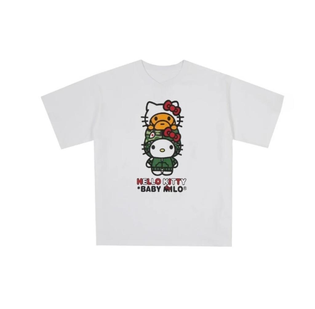 Camiseta de Algodón Informal Urbana para Niños y Niñas Coreana Moderna Hello Kitty Amigo Pareja Verano Y2K Divertida Camisetas Oversize Y2k Cuello Redondo Ropa Femenina de Ocio