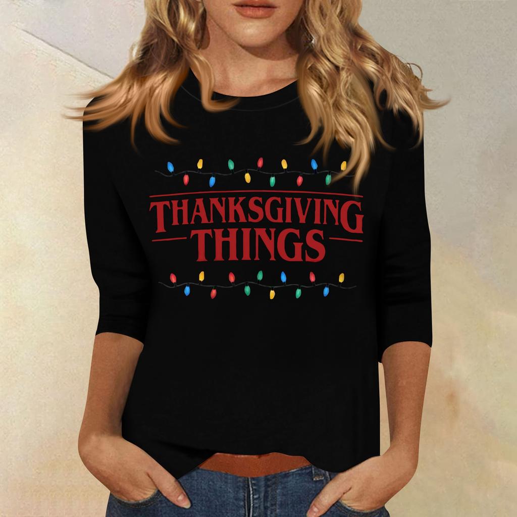 Bluzki z 3/4 rękawem dla kobiet T-shirt Casual Print Tops T-shirt z okrągłym dekoltem Bluzka typu pullover