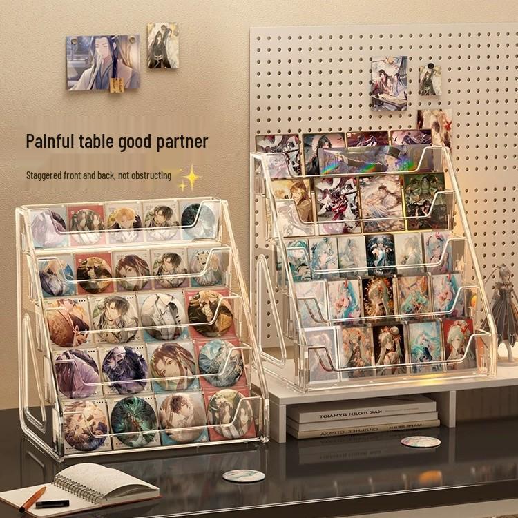 Soporte de Exhibición Acrílico de Varios Niveles para Insignias, Tarjetas y Almacenamiento Gacha