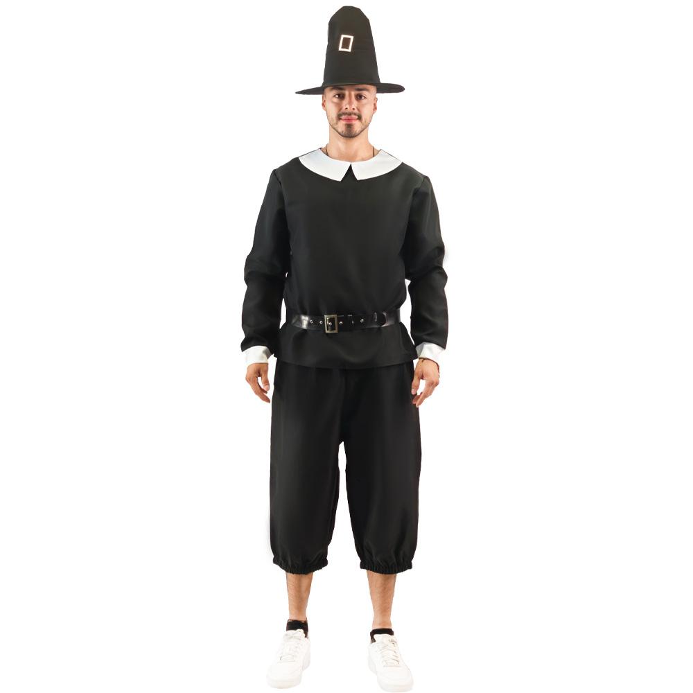 

Мужской костюм пилигрима на Хэллоуин, взрослый костюм пуританина на День благодарения, костюм волшебника для косплея на вечеринку L чёрный