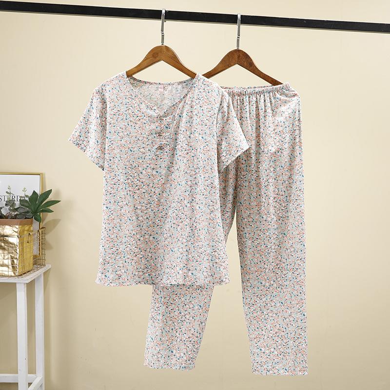 Pigiama Primavera Estate Maniche Corte Pantaloni Lunghi Cotone Tuta Homewear Taglia Plus Extra Large