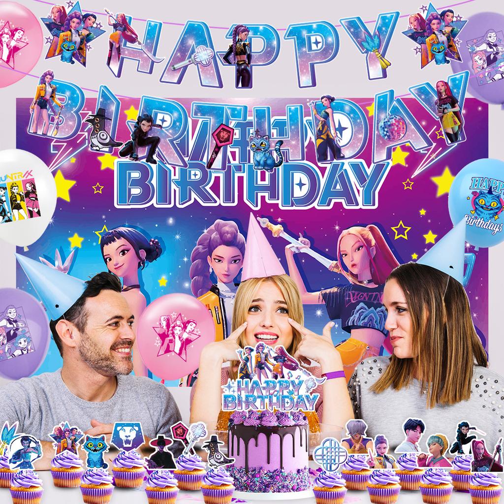 2026 hot K-POP Demon Hunters Birthday Party Decor Set, Banner Cake Topper Balloons Backdrop, Ideal Birthday Gift & Party Favors