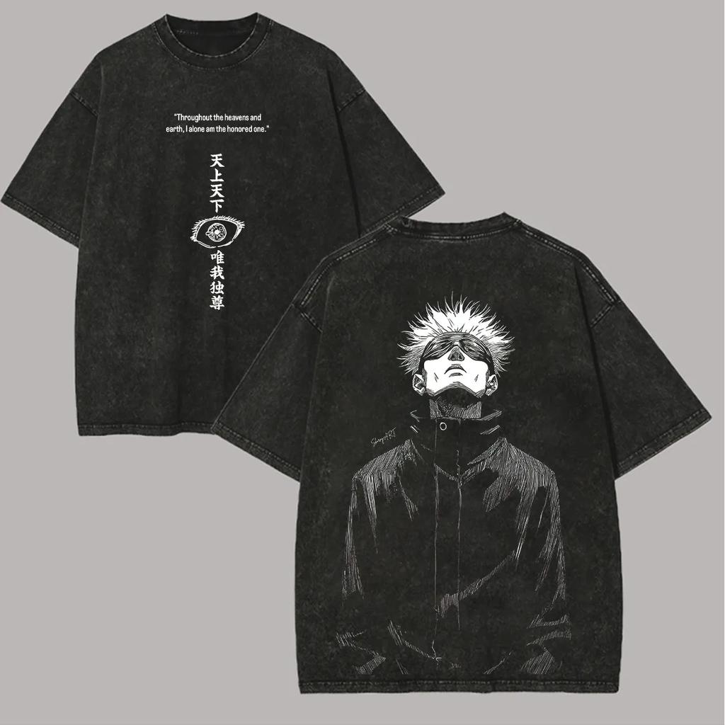 Jujutsu Kaisen Gojo T Shirt Honored One Quote Men Acid Wash Oversized Streetwear Anime Satoru Cotton Vintage Top Tee