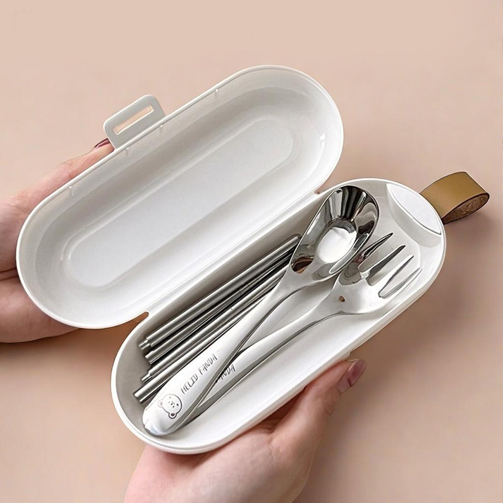Portable Tableware Set 316 Stainless Steel Kid Spoon Fork Removable Chopsticks With Storage Box Outdoor Camping Cutlery