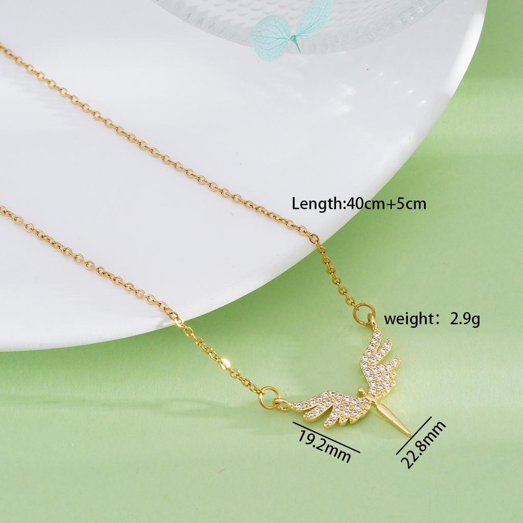 Stainless Steel Chain Fashion Shiny Zircon Angel with Wings Pendant Necklaces for Women Men Cool Choker Accessories Jewelry Gift