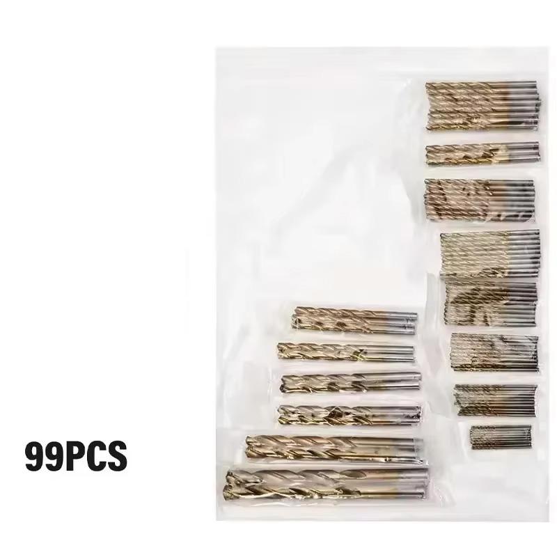 99 Pieces Titanium Twist Drill Bit Set High Speed Steel 1/16 To 3/8 Inch for Wood Cast Iron Durable Anti Rust