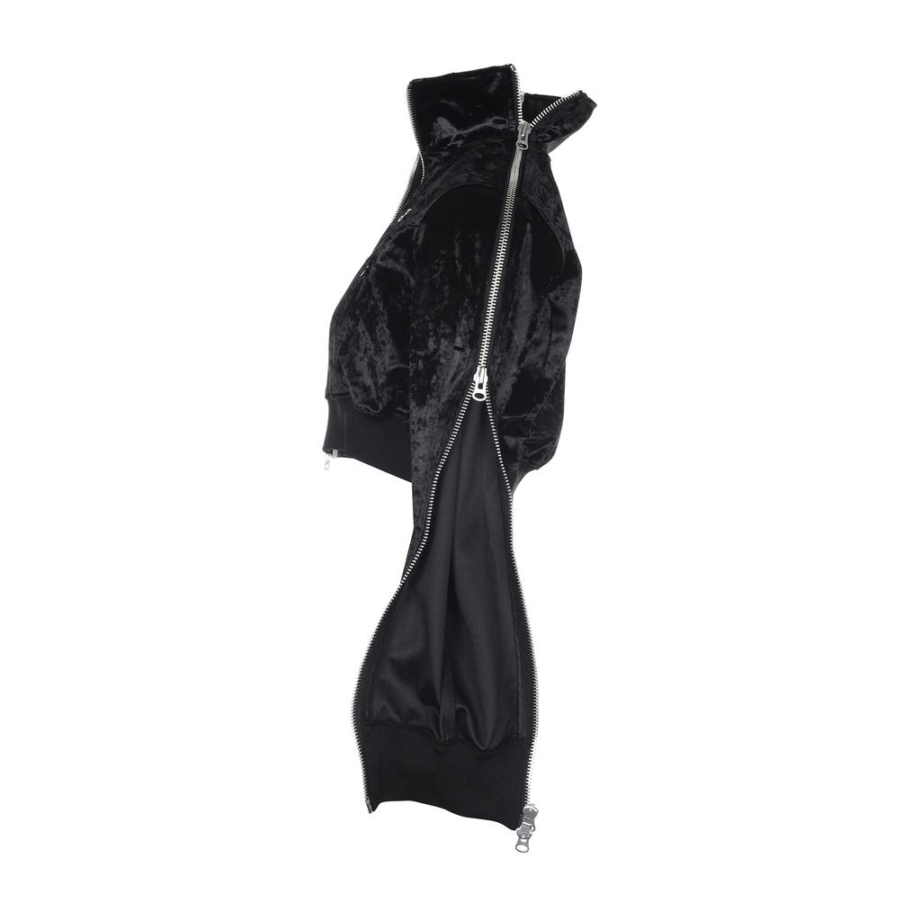 Surgery Side Zipper Velvet Crop Track Jacket Black