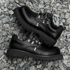 Leather Shoes British Style Black Derby Shoes Round Head Platform Small Leather Shoes Casual Big Head Leather Shoes Increase the Sense of High Class