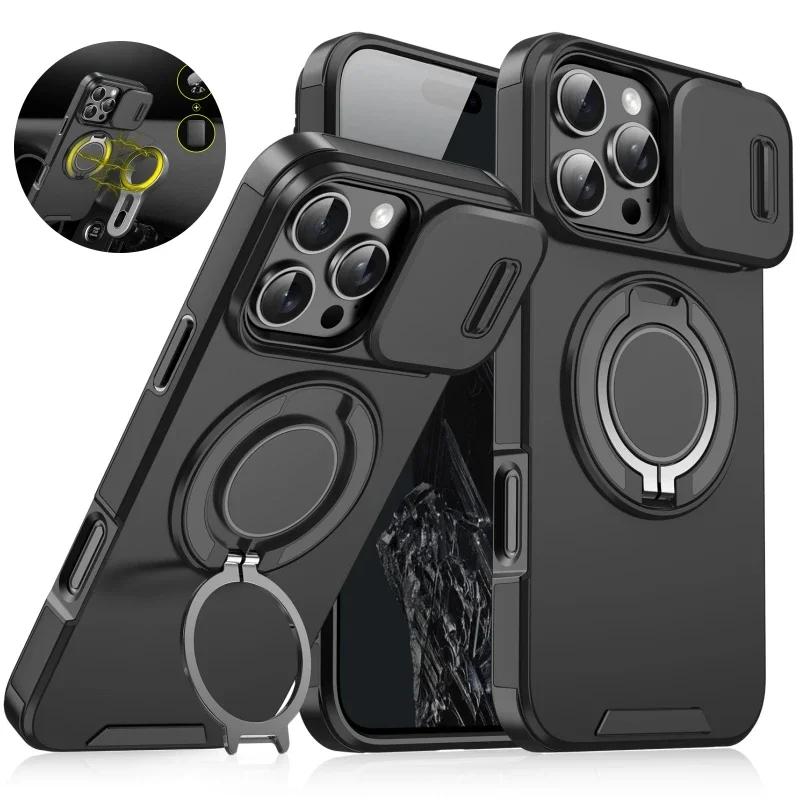 Luxury For Magsafe Magnetic Wireless Charge Armor Case For iPhone 17 Air 16 15 14 13 12 11 Pro Max Slide Camera Protection Cover