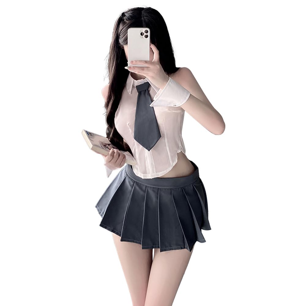 Sailor Sexy High School Pleated One Size [YAISHN] Uniform, Cosplay, See-through, See-through, Extreme, Erotic, Cute, Uniform, Gray, Ladies,
