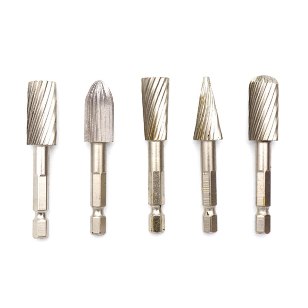 5 Pcs H.S.S. Burrs Rotary File 1/4"/6.35mm Rotary Rasp Cutte for DIY Woodworking