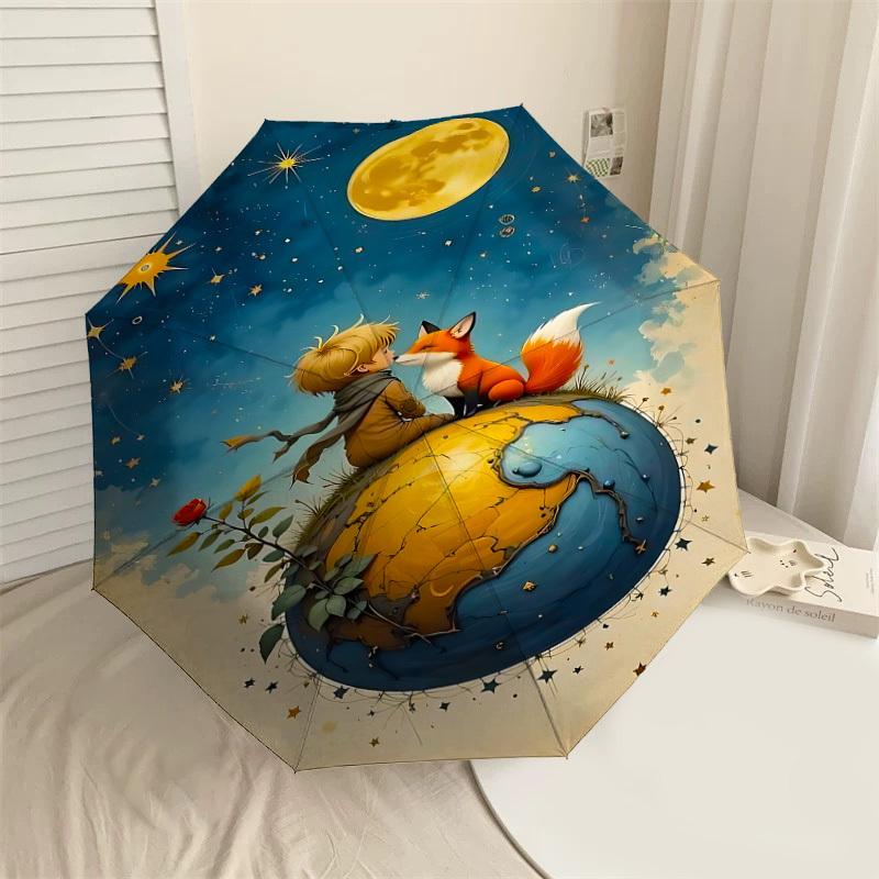 

1PC Boy, Fox Automatic Open/Close Umbrella with Windproof, 8-Rib Sturdy Canopy, Durable Ribs, Fashionable Design,1238A