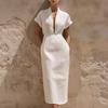 Frühlings-Damen-Einfarbiges Bodycon-Midikleid, Elegantes V-Ausschnitt-Taillenbetontes Langkleid für den täglichen Weg zur Arbeit, Europäischer Amerikanischer Stil