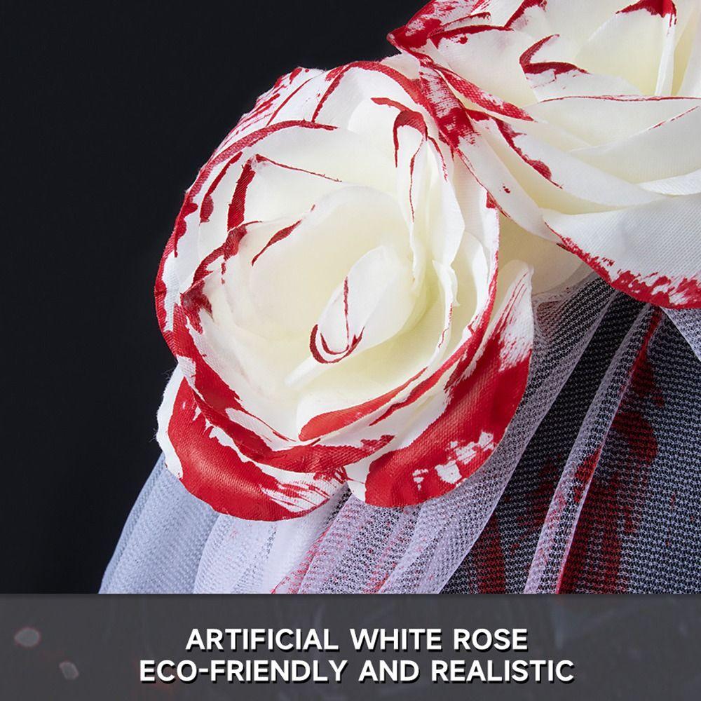 Blood Rose Flower Crown Ghost Cosplay Accessories Hair Hoop with Veil  for Women