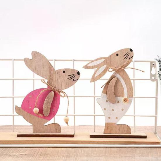Easter Gift for Kids Wooden Bunny Table Sign, Rustic Rabbit Tiered Tray Centerpiece, Farmhouse Vintage Indoor Tabletop Ornament Decoration with