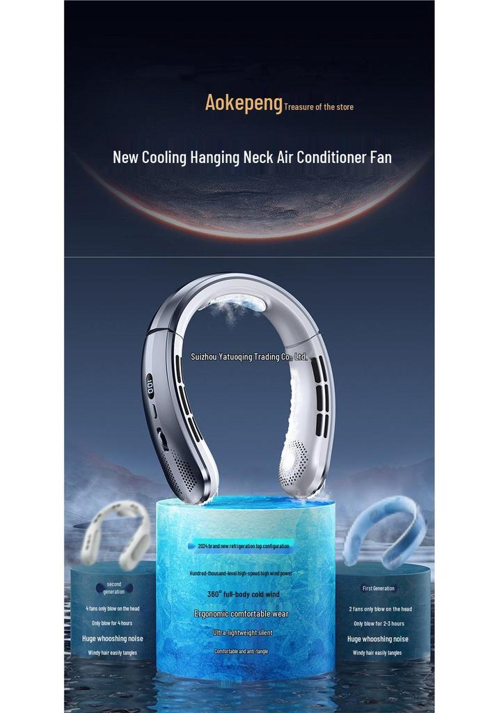 2025 Lazy Neck Fan: USB Rechargeable, 100-Speed, Bladeless, Ice Ceramic Cooling