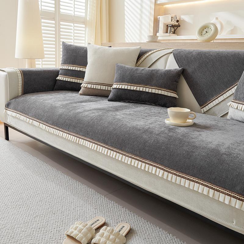 Chenille Sofa Cushion Non-Slip Four Seasons Universal Ribbon Stitching Sofa Cover Backrest Towel
