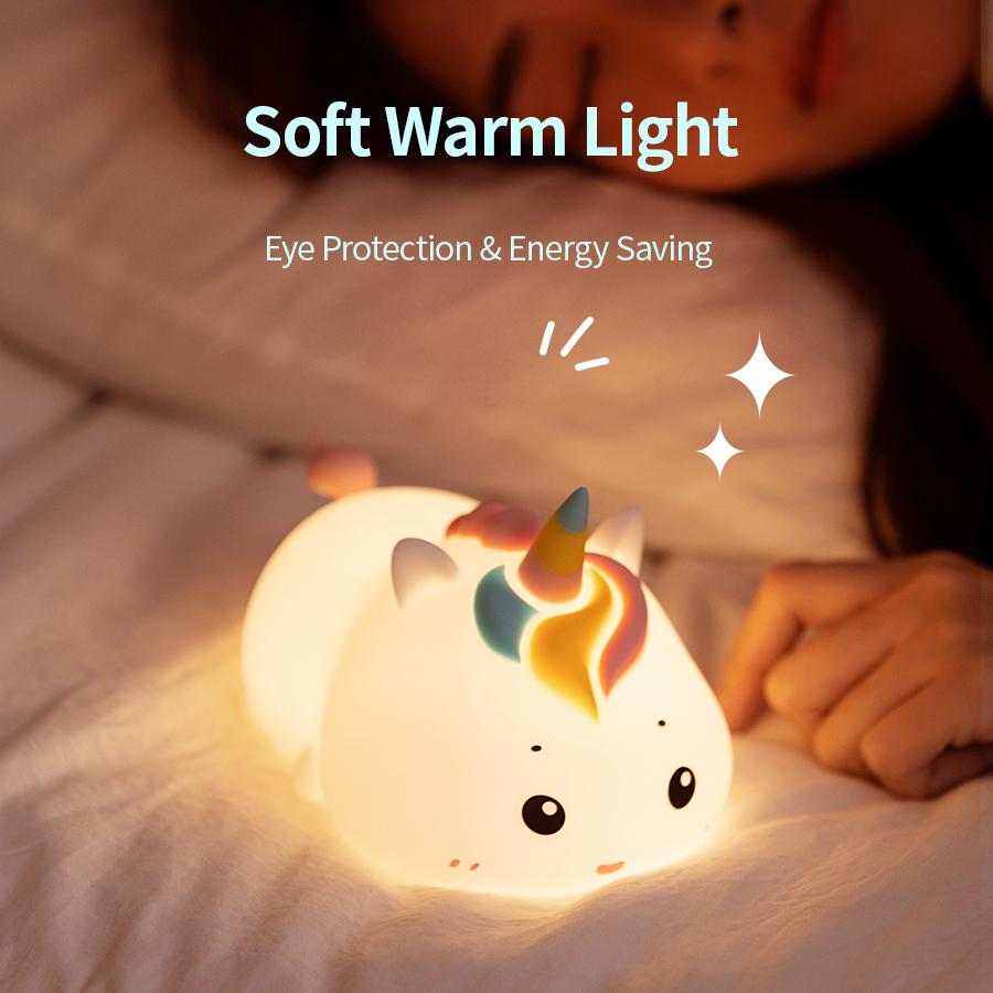 Silicone Patting Lamp Unicorn LED Rechargeable  Night Lamp with Remote Control Dimmable Bedside Bedroom Mood Light Creative Gift