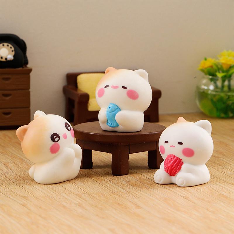 Cartoon Cute Happy Cat Ornaments Small Figurines Miniature Landscape Decoration Diy Home Desktop Children Accessories Gifts