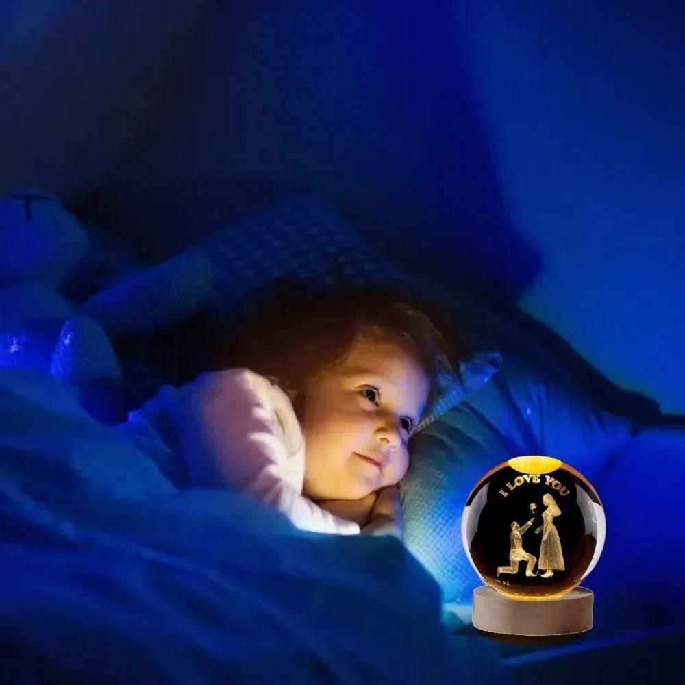 Kristall Ich Liebe Dich Lampe für Paare Gravierte Kristallkugel LED Nachtlicht mit Holzsockel - USB-betriebenes Glaskugel LED Nachtlicht