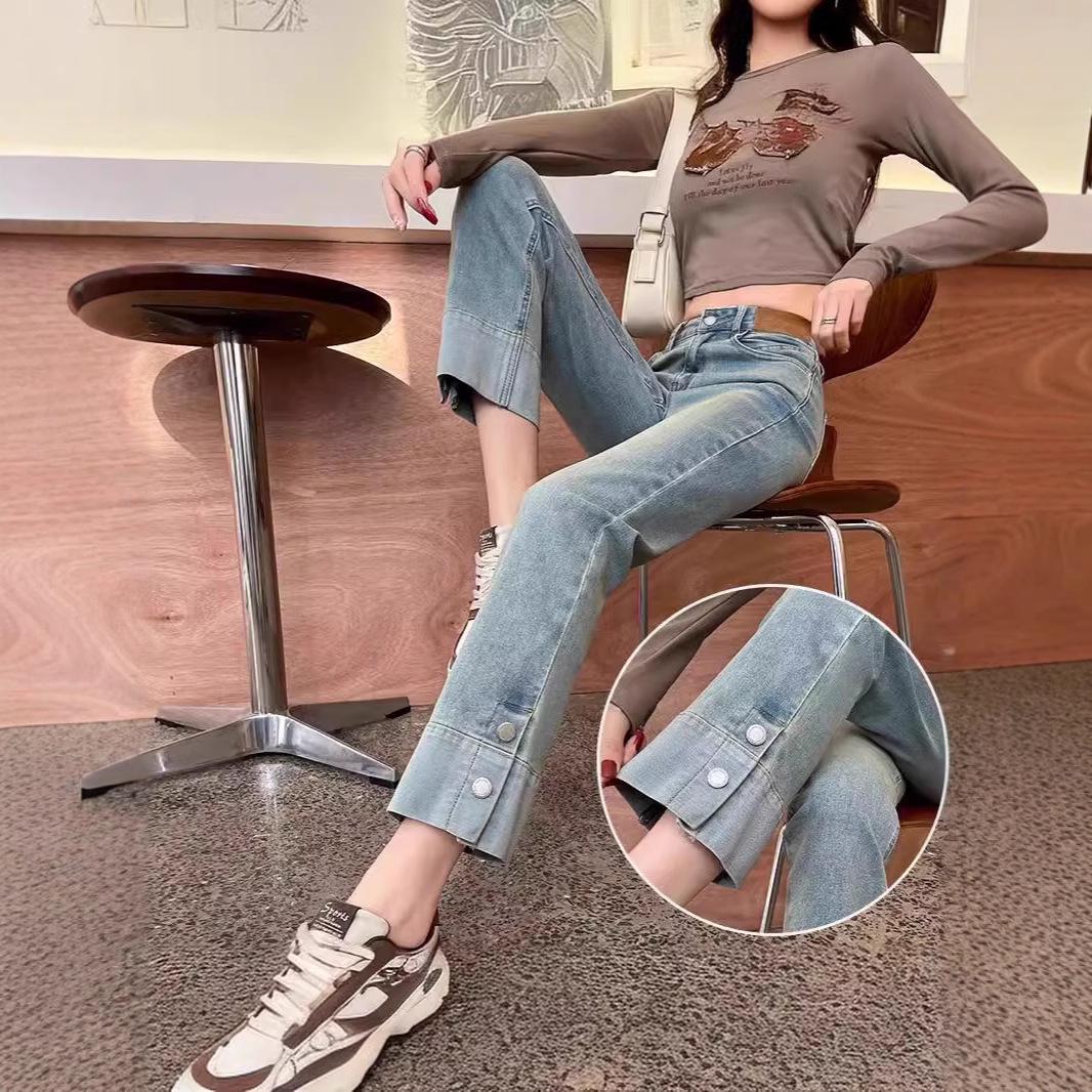 

Лето 2025 Женские джинсы-сигареты с отворотами, облегающего кроя Large