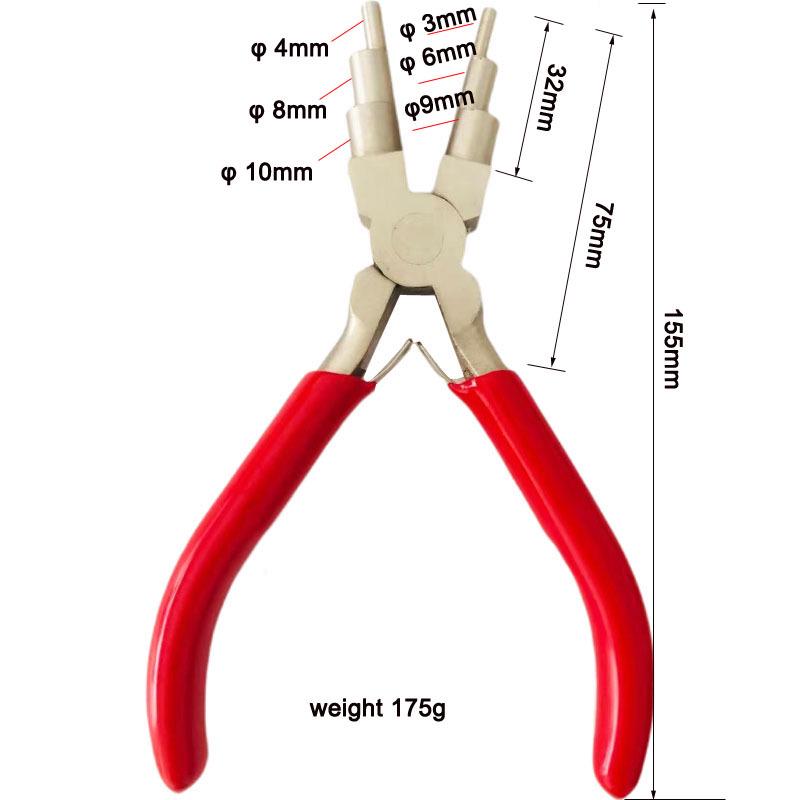 Six-Step Jewelry Wire Pliers Set: Round Nose, Needle Nose, 6-Step Loop, Bent Nose, and Nylon Pliers.