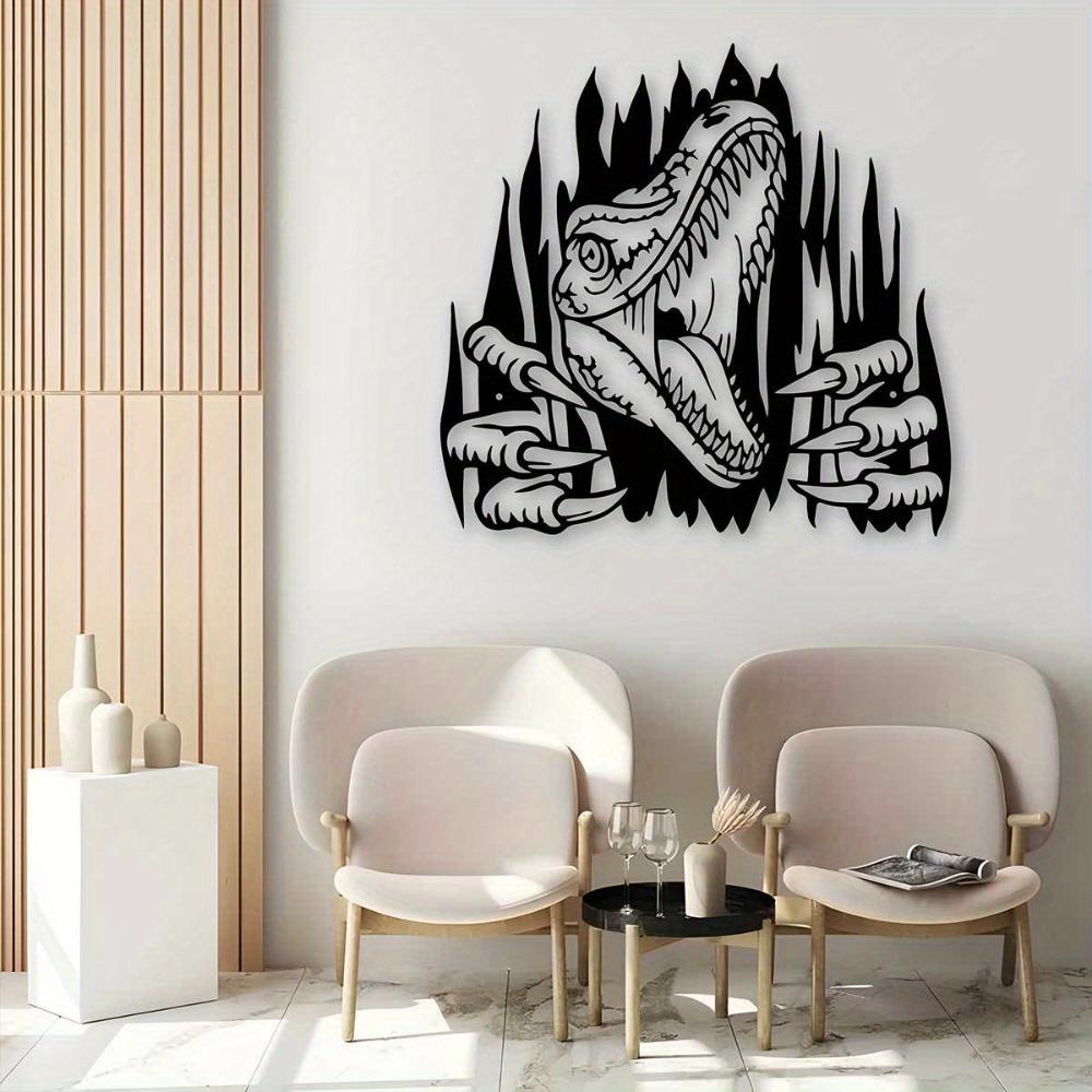 Versatile Metal Dinosaur Wall Art 11.81in Iron Sculpture Indoor Outdoor Decor for Living Room Patio Garden Fence