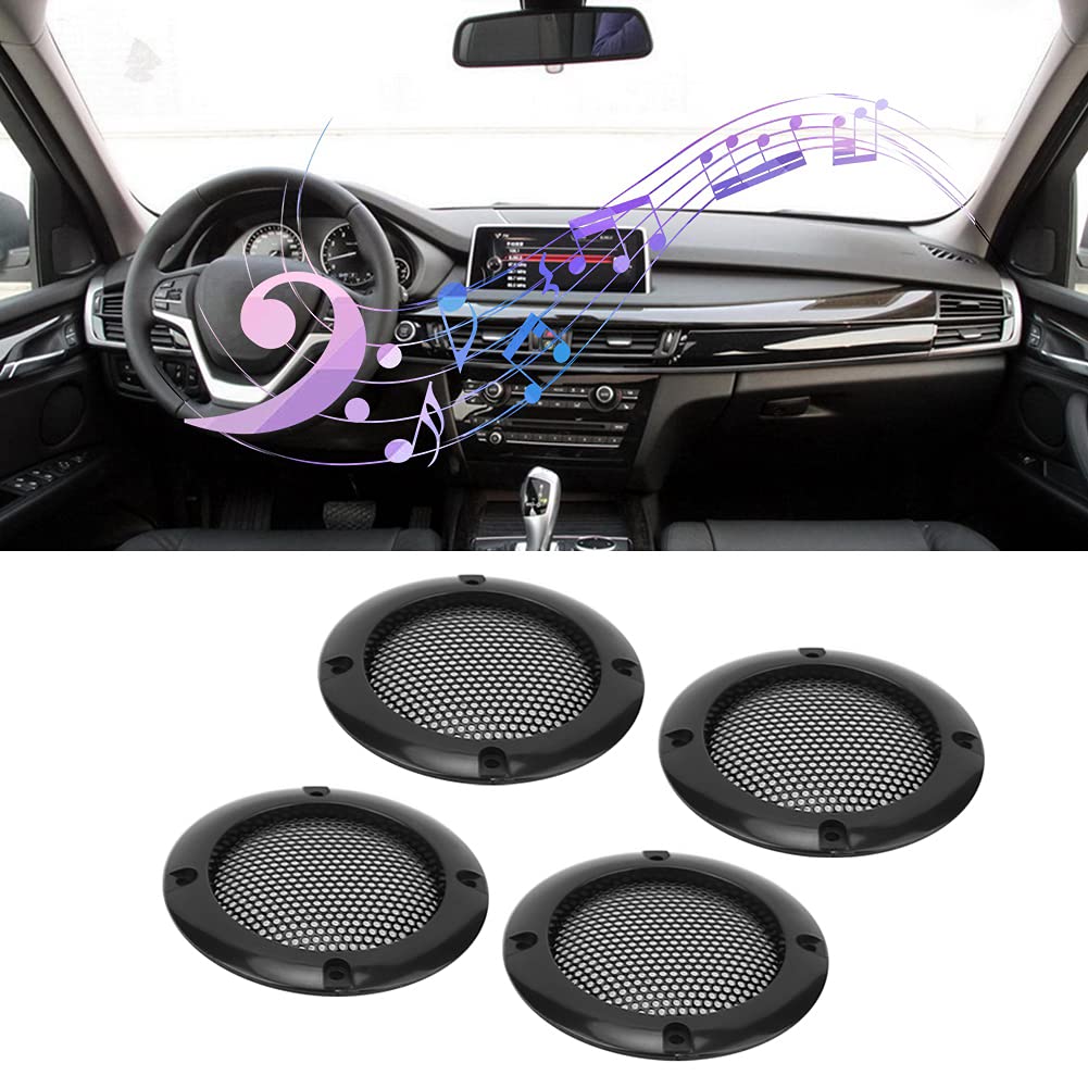 2" Metal Glossy Audio Speaker Cover, 4 Pcs Audio Speaker Grille Protective Decorative Audio Speaker Mesh Grille (Black)