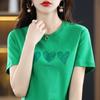 New Summer Mercerized Cotton T-shirt for Women Round Neck Slim and Versatile Printed Cotton Thread Short-sleeved Slim Korean Top