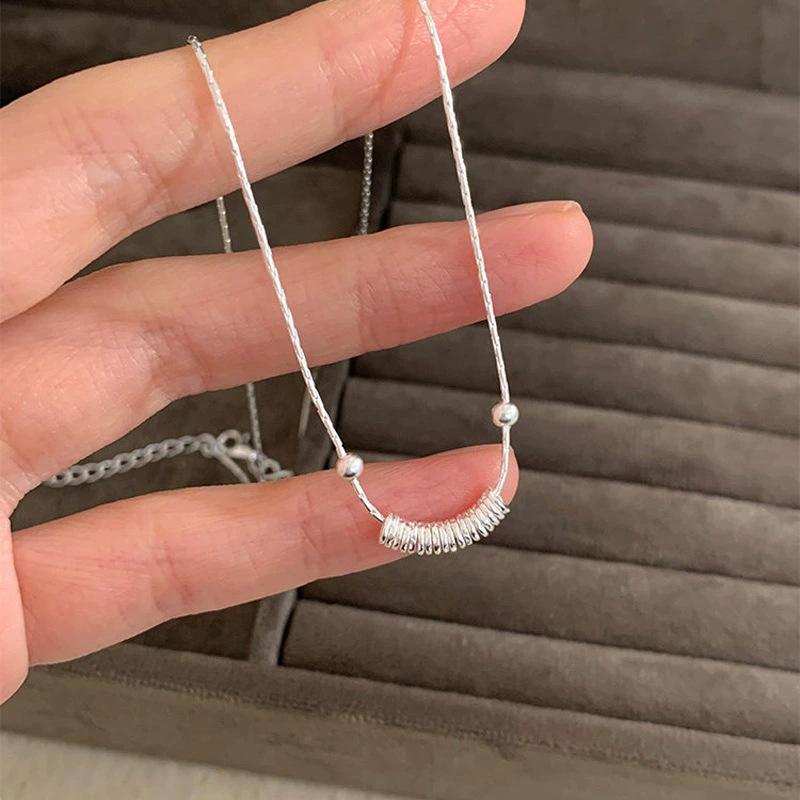 

PANJBJ 925 Sterling Silver Geometry Beading Necklace for Women Ins Design Snake Chain Daily Versatile Jewelry Gift Dropshipping