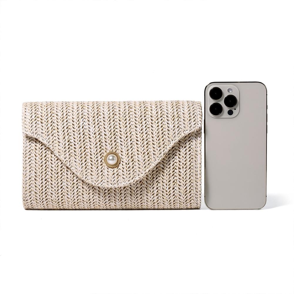 Women Straw Woven Bag Chic Hobo Bag Chain Strap Summer Beach Bag (White)