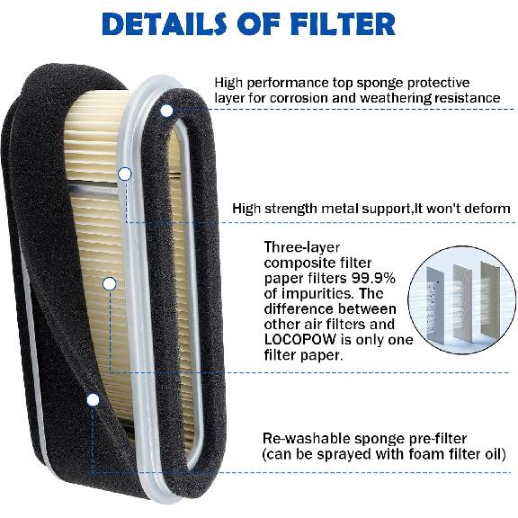 LOCOPOW 11013-2021 FB460V Air Filter for Kawasaki FB460 12.5HP | 11013-2020 for John Deere AM101090 AM101191 112L 160 165 GX95 RX95 SRX95 SX84 Lesco