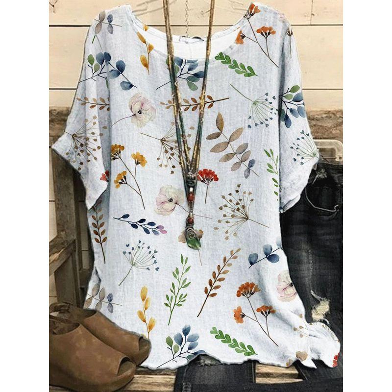 Printed round Neck Neck Casual Loose Top Print round Neck Top Women