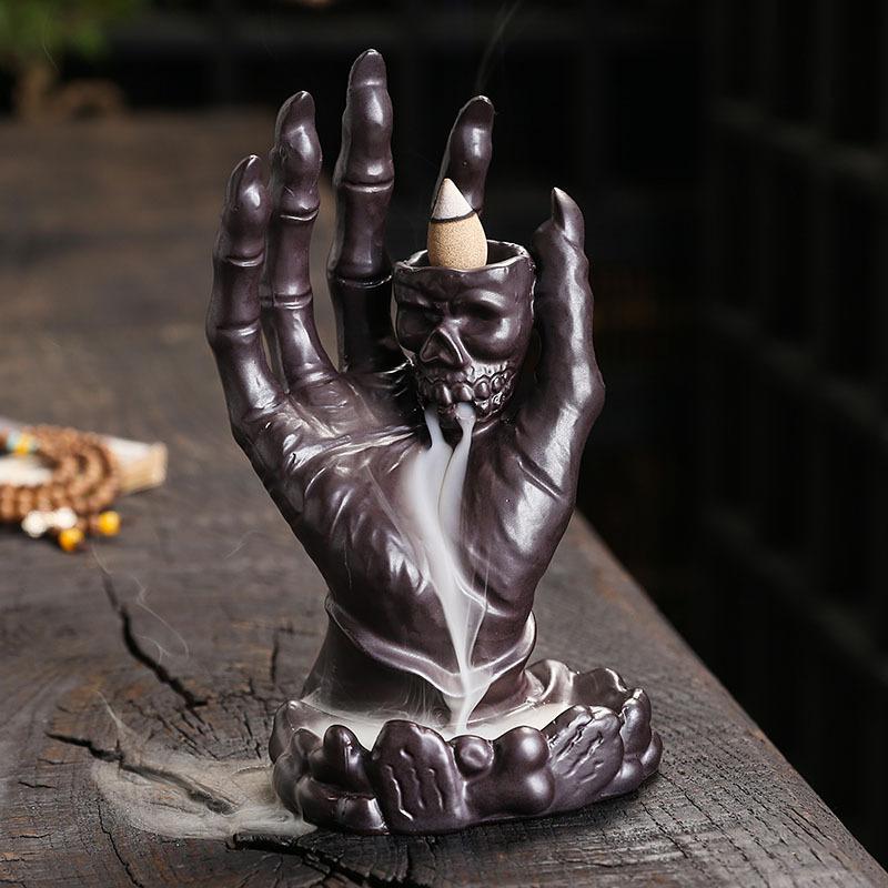 Purple Sand Buddhist Incense Burner Creative Ghost Hand Indoor Home Decoration Reverse-flow Incense Burner Statue Sculpture Gift