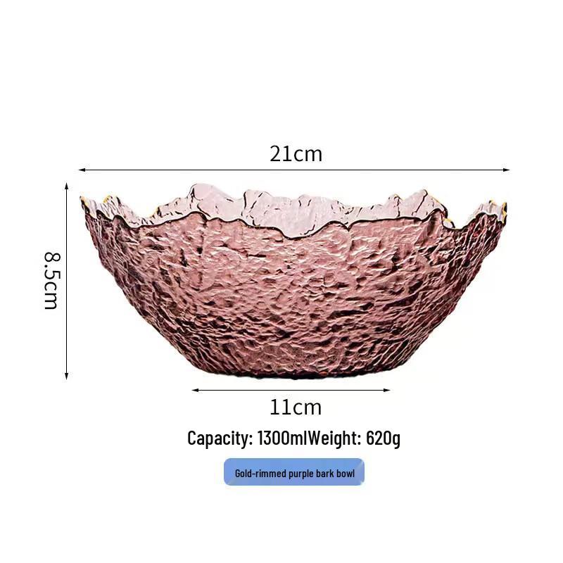 Стеклянные салатники и фруктовницы ZISIZ с золотым ободком - Текстура коры фиолетового цвета (Набор из 2)