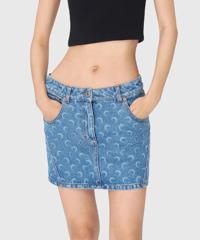MARINE SERRE (W) 25Ss Moon Laser Denim Mini Skirt Light Blue
