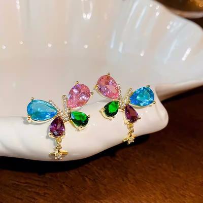 Butterfly Earrings Colorful Zircon Earrings for Women Fresh & Dainty Stud Earrings PD1884