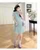 Real Shot 2026 Summer Ice Cool Short Sleeve Lapel Slimming Maternity Dress